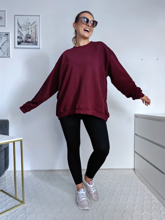 Bluza basic long gładka bordowa 95% bawełna