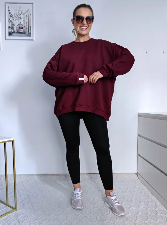 Bluza basic long gładka bordowa 95% bawełna