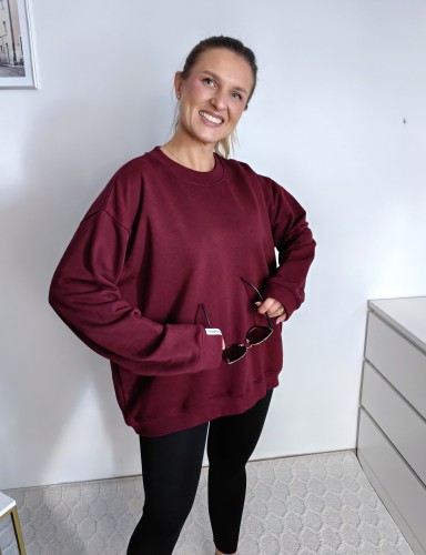 Bluza basic long gładka bordowa 95% bawełna
