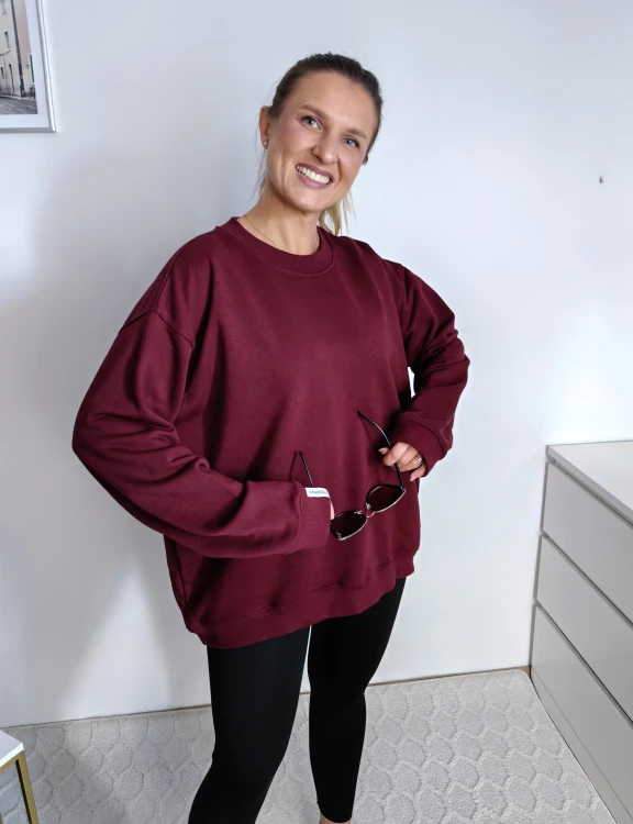 Bluza basic long gładka bordowa 95% bawełna