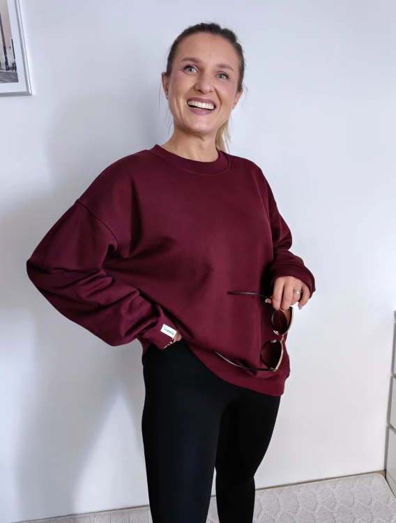 Bluza basic long gładka bordowa 95% bawełna