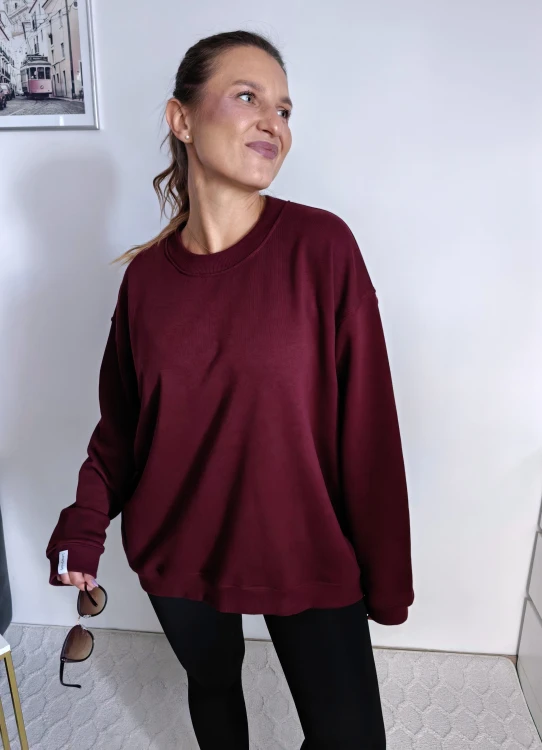Bluza basic long gładka bordowa 95% bawełna