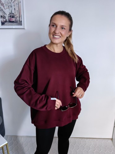 Bluza basic long gładka bordowa 95% bawełna