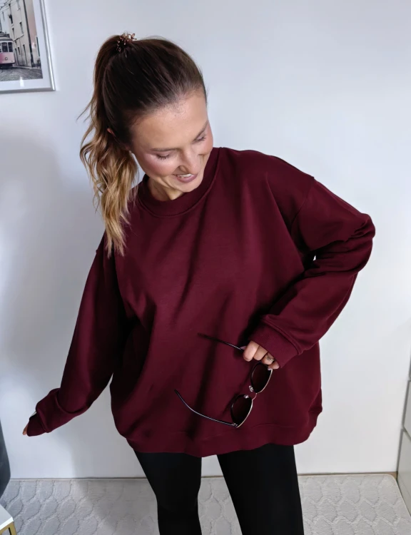Bluza basic long gładka bordowa 95% bawełna