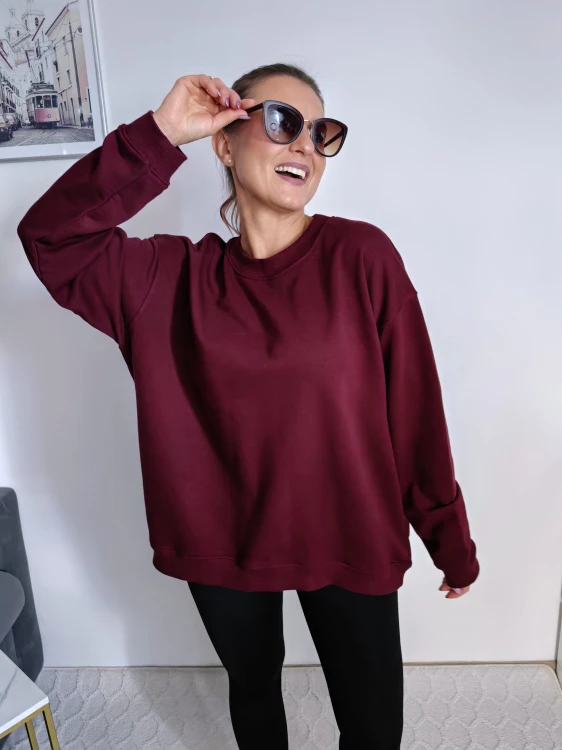 Bluza basic long gładka bordowa 95% bawełna