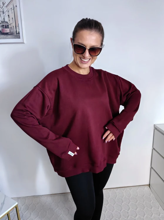 Bluza basic long gładka bordowa 95% bawełna