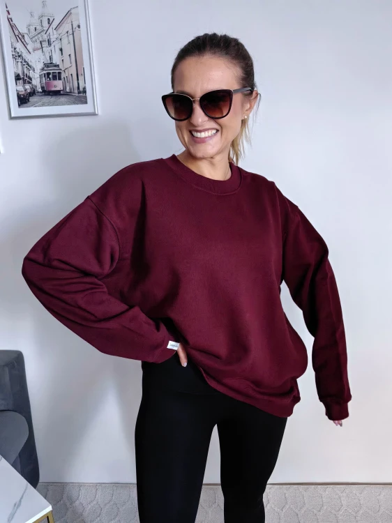 Bluza basic long gładka bordowa 95% bawełna