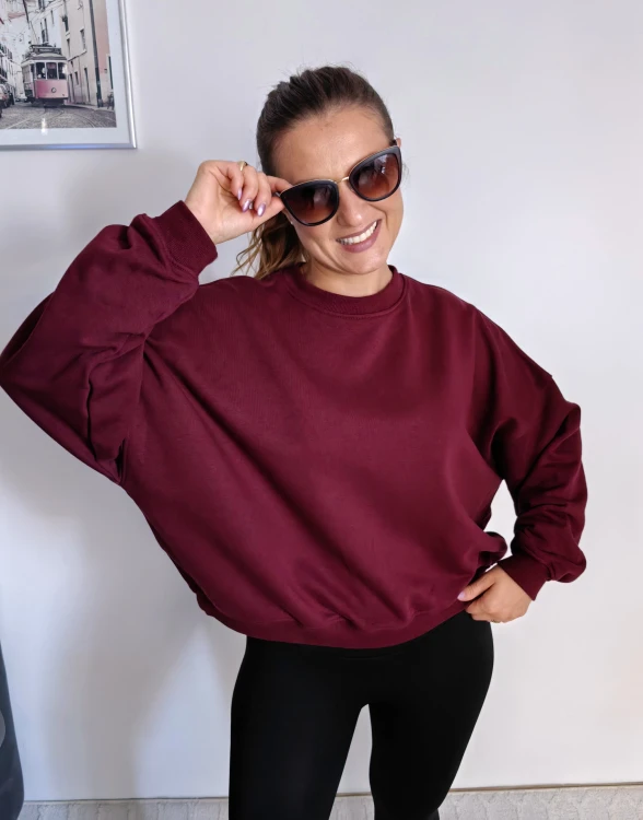 Bluza basic short gładka bordowa 95% bawełna