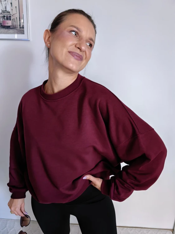 Bluza basic short gładka bordowa 95% bawełna