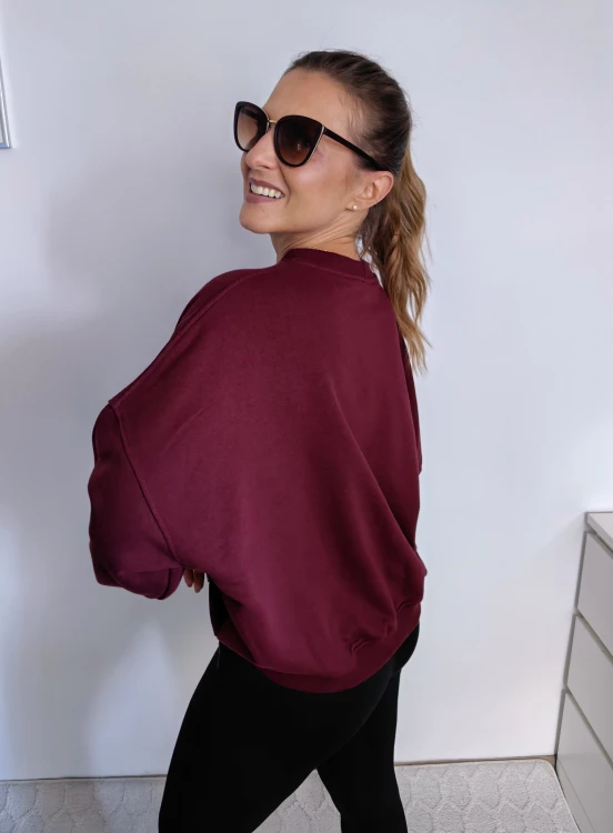 Bluza basic short gładka bordowa 95% bawełna